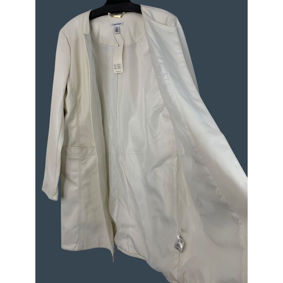Calvin Klein Womens Alabaster Faux Leather Coat M Button Long Sleeve Lined $160 - Picture 7 of 8